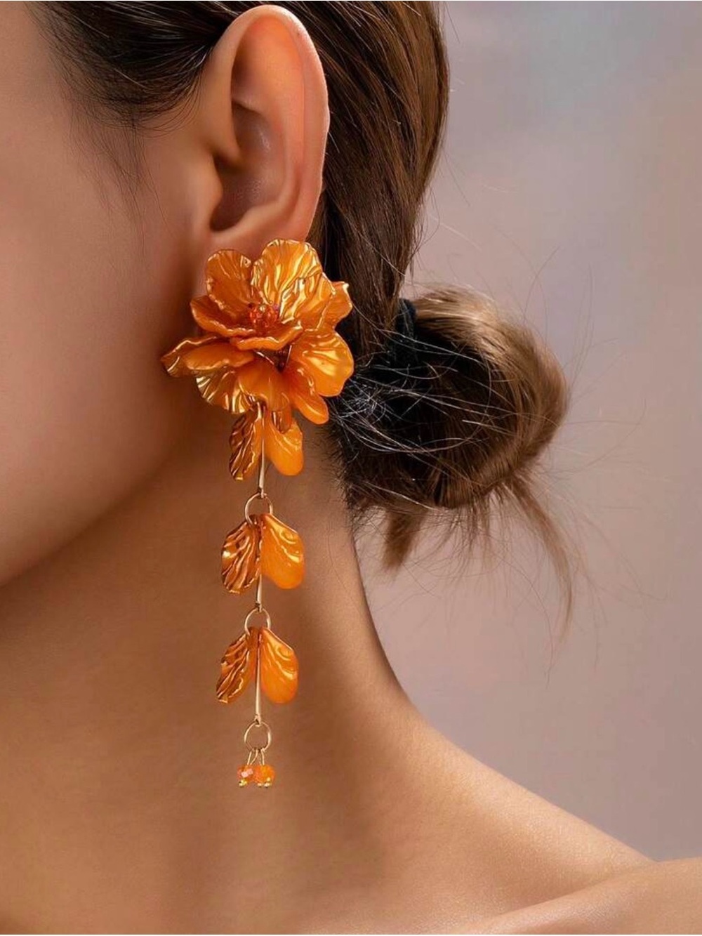 Orange Floral Drop Earrings - Women Jewelry